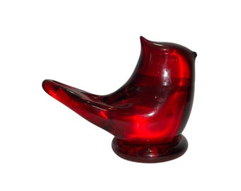 Vintage Blown Glass Red Cardinal of Love Bird, Red Glass Cardinal of Love Bird, Bird Cardinal Paperweight, Red Bird Leo Ward 1995