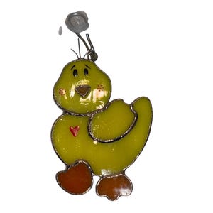 Studio Art Stained Glass Duck, Glass Duckling Sun Catcher, Handmade Yellow Duck SunCatcher, Window Hanger, Suction Cup