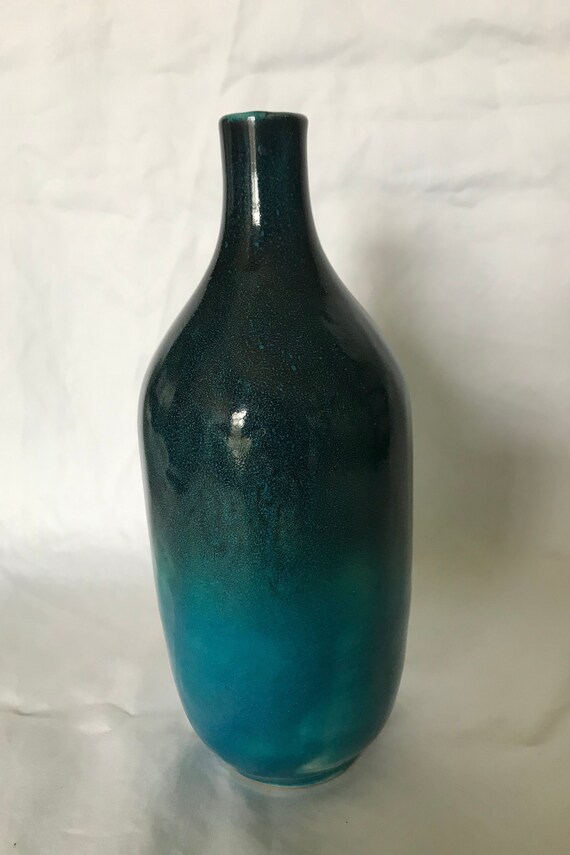Pottery Blue Bud Vase Ceramic Bud Vase 6 1 2" Tall Bud Vase Beautiful Blue Ceramic Vase Vintage Drip Blue Vase unsigned but numbered il 570xN gqdz