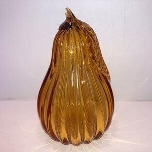 Vintage Art Glass Golden Pear Paper Weight, Fluted Gold Pear Figure, Gold Glass Pear Paperweight, Gold 5&quot; Blown Glass Pear, Mint