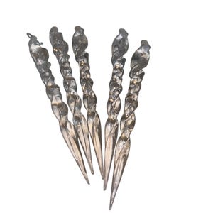 5 Vintage Icicle Christmas Ornaments, Shatterproof 6&quot; Icicle Ornaments, Clear Spiral Icicle Ornaments, Icicle Spears