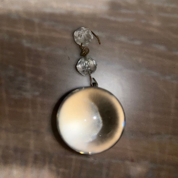 Antique Crystal Fan Pull, Vintage Crystal Ball on Chain, 1 1/8" Crystal Ball, Chain is 1 1/4" Glass Bead Chain, Fan Pull, Good