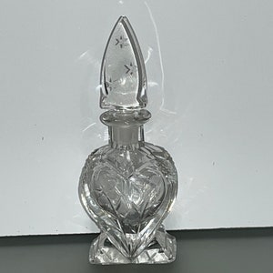 Antique Etched Flowers Perfume Bottle, Vintage Czech Floral Perfume, Art Deco Perfume Bottle, Czech Crystal Perfume Bottle, Mint