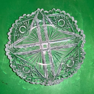 Antique American Brilliant Candy Dish, ABP Stars Cut Glass Dish, Hobstar 6&quot; Low Bowl, ABP Cut Glass Sawtooth Dish, Hobstar Scalloped Bowl