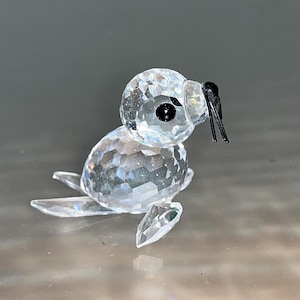 Swarovski Retired Baby Seal, Swarovski 1 1/2&quot; Faceted Seal, Swarovski 7663, Swarovski Seal Black Metal Whiskers, Signed Swarovski Seal, Mint