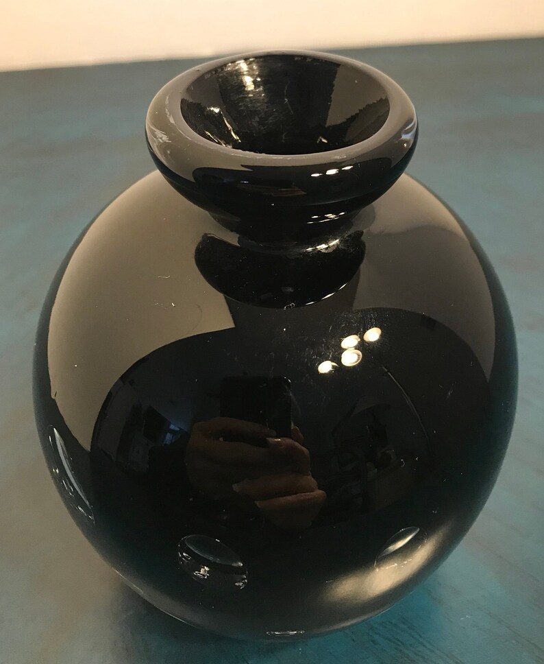 Mid Century Controlled Bubble Black Vase Vintage Black Clear Etsy