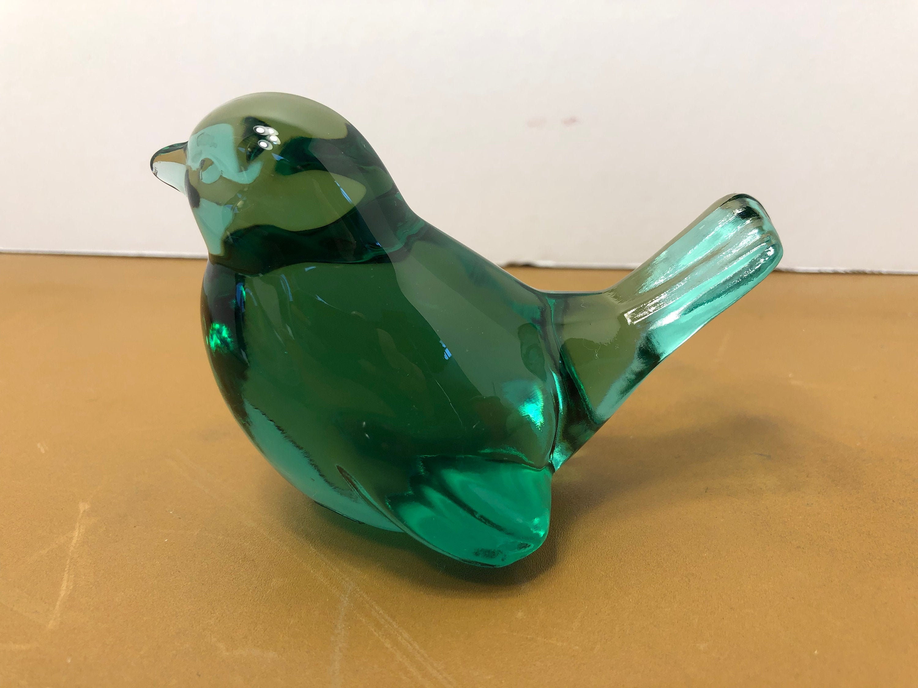 Fenton Green Bird Figure, Vintage Signed Fenton Glass Bird