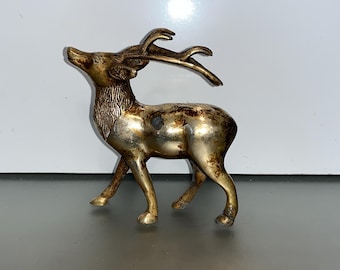 Mid Century Brass Reindeer, MCM Standing Reindeer Statue, 5" Reindeer Figure, Brass Reindeer Figure, See Photos