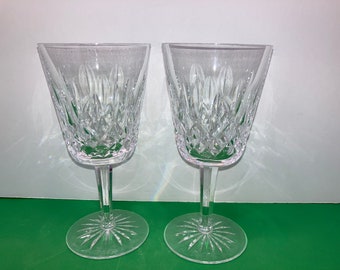 Pair of Waterford Lismore 7" Water Glass, Signed Waterford Water Goblet, Waterford Lismore Crystal Large Water Goblet, Lismore Stems, Mint