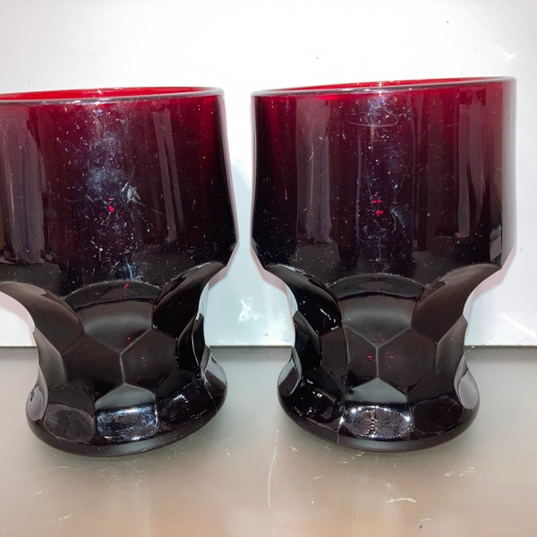 2 Vintage Ruby Red Glass Georgian Glasses, Anchor Hocking Ruby Red Water Glasses, Vintage Ruby Red 4" Tumbler Glass, Ruby Red Drinking Glass