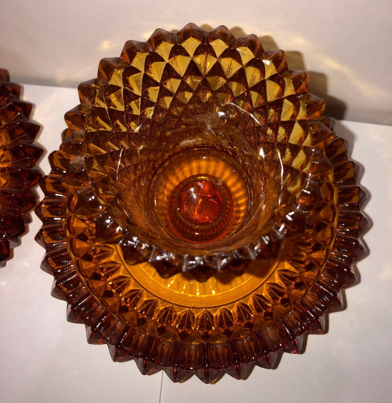 Pair Vintage Indiana Glass Tiara Candle Holders Diamond Point Etsy