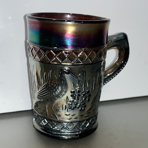 Antique Dugan Carnival Glass Mug, Antique Dugan Carnival Glass Stork Mug, Dugan Carnival Glass Stork Mug, Dugan Stork Mug, Good