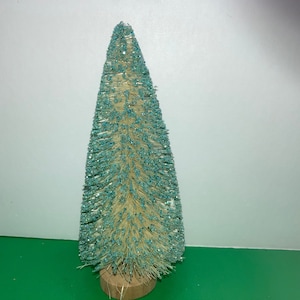Natural Bottle Brush Tree, Natural Bottlebrush Teal Green Glitter Tree, Vintage Teal Glitter Christmas Bottle Brush 6&quot; Tree, Christmas Decor