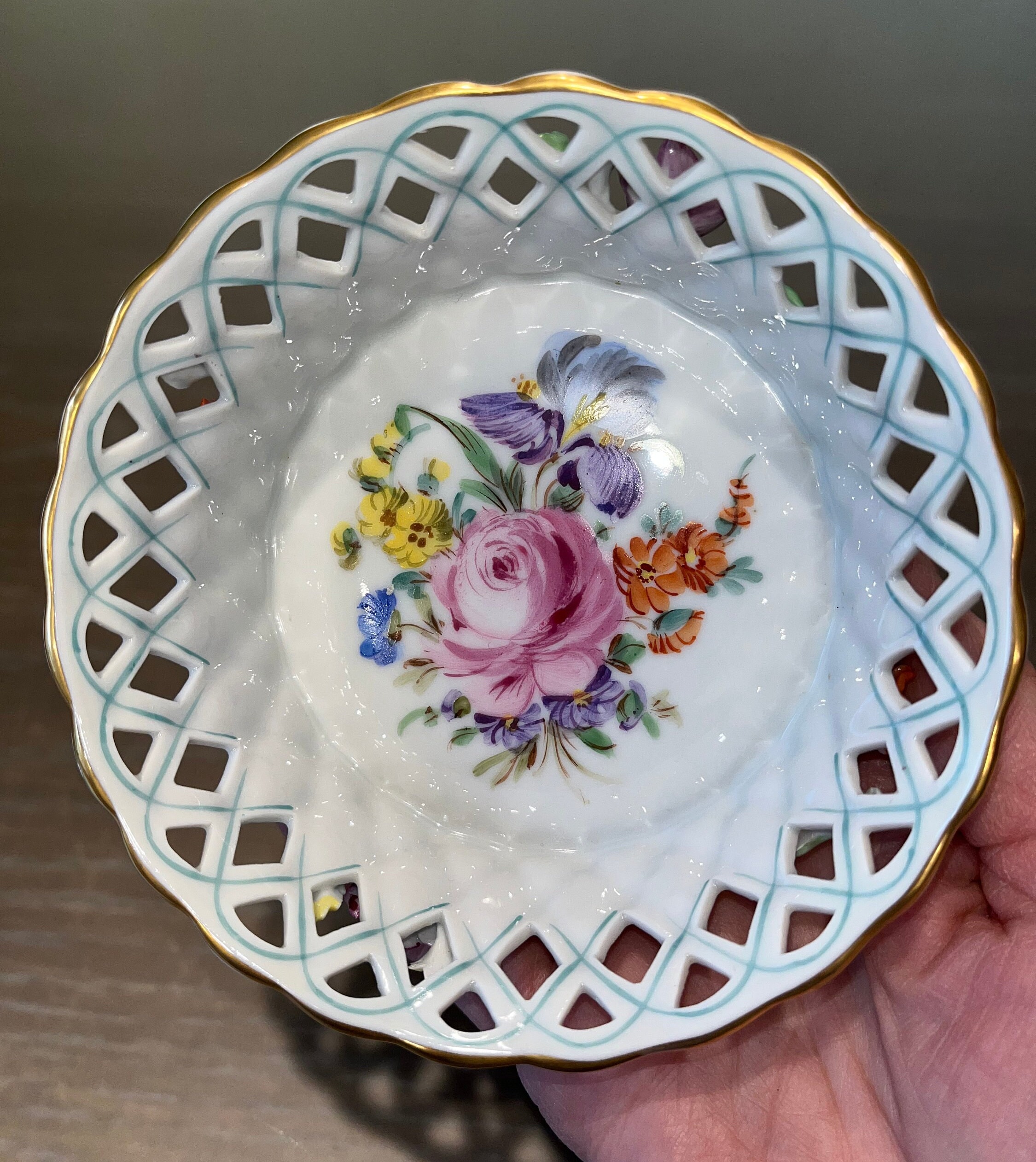 アンティーク カール ティーメ ドレスデン 網目模様コンポート