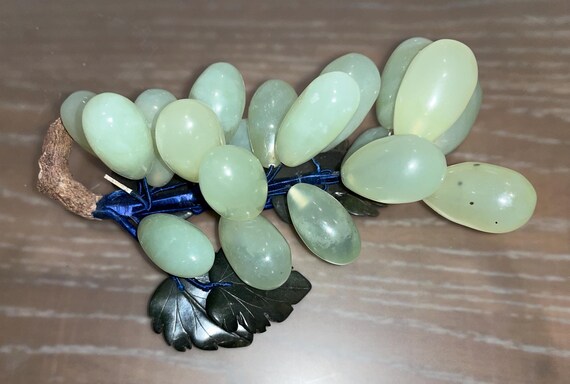 Vintage Jade Grape Bunch, Natural Polished Jade Grapes, Green