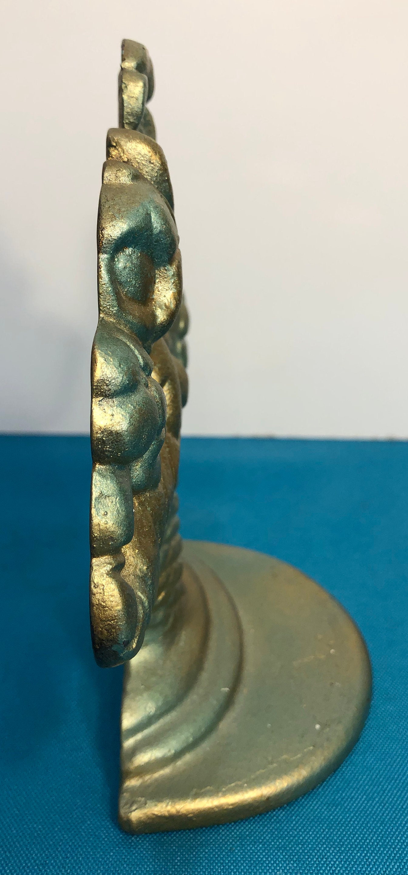 Vintage Flower Pot Iron Door Stop Cast Iron Painted Aqua Gold Etsy