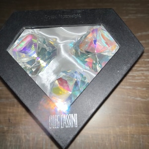 3 Oleg Cassini Iridescent Diamond Paperweight, Oleg Cassini Square Cut Diamond Paperweight, 2&quot; Square Cut Iridescent Diamond, Mint, Gift Box