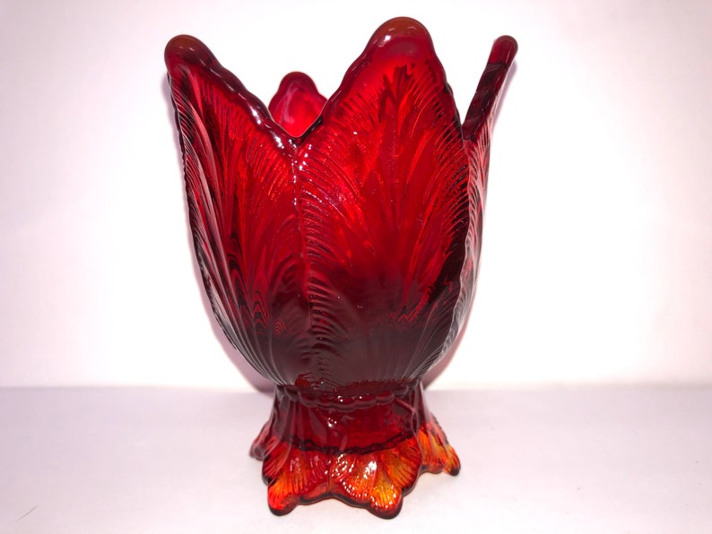 Vintage Fenton Red Glass Cabbage Candle Holder Red Glass Etsy