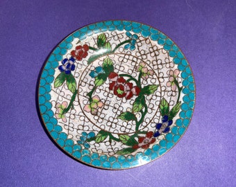 Vintage chinesische Cloisonné Trinket Teller, Vintage Cloisonné 4 "Teller, Cloisonné Kupferzierstück, chinesisches Blumen Cloisonné Gericht, gut