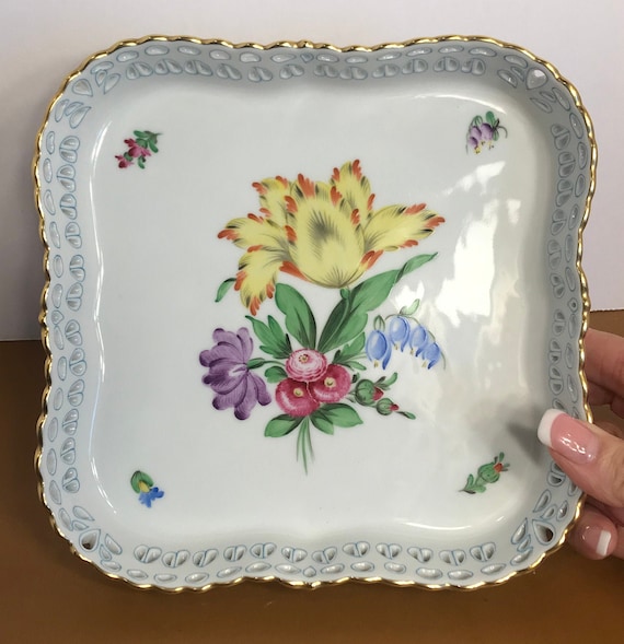 Vintage HEREND 7510 Printemp Pierced Tray , Printemps Reticulated