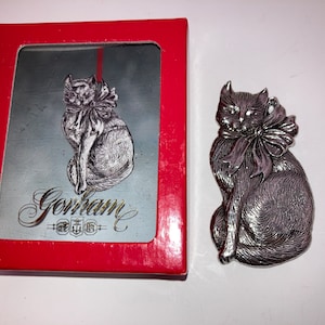 Gorham Silver Plated Cat Ornament, Vintage Gorham Silver Christmas Cat Ornament, Gorham Cat Figure Ornament, Silver Cat Ornament, in Box