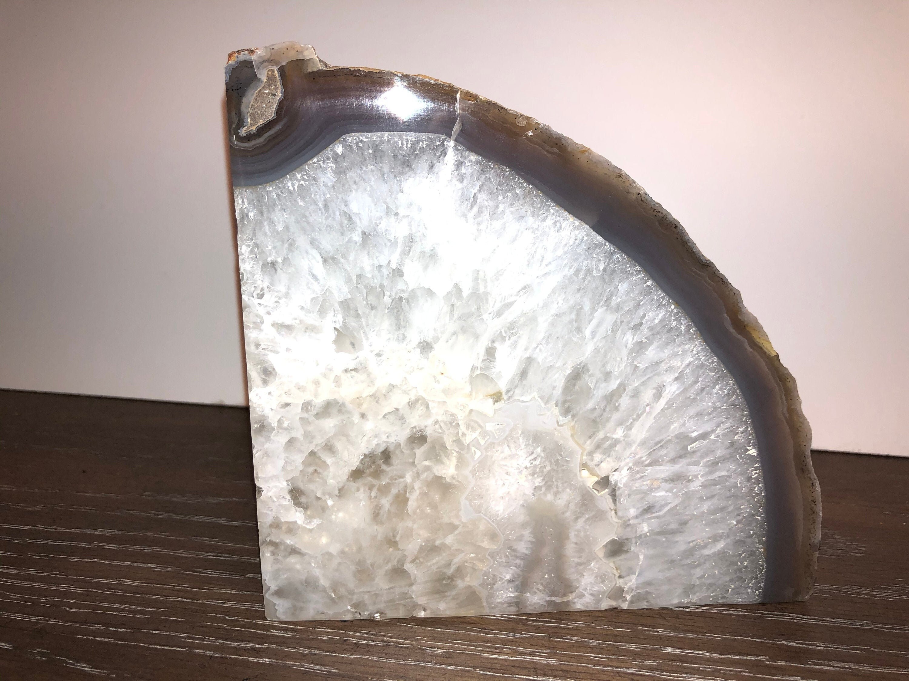 Polished Crystal Geode Bookend Vintage Polished Clear Quartz Etsy