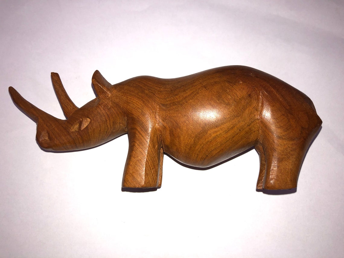 Hand Carved Teak Wood Rhinoceros Vintage Wooden Carved Rhino Etsy