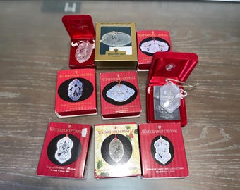 Set of 9 Waterford Songs of Christmas Ornaments, Complete Set of Waterford Songs of Christmas, with Pouches in Original Boxes, Excellent