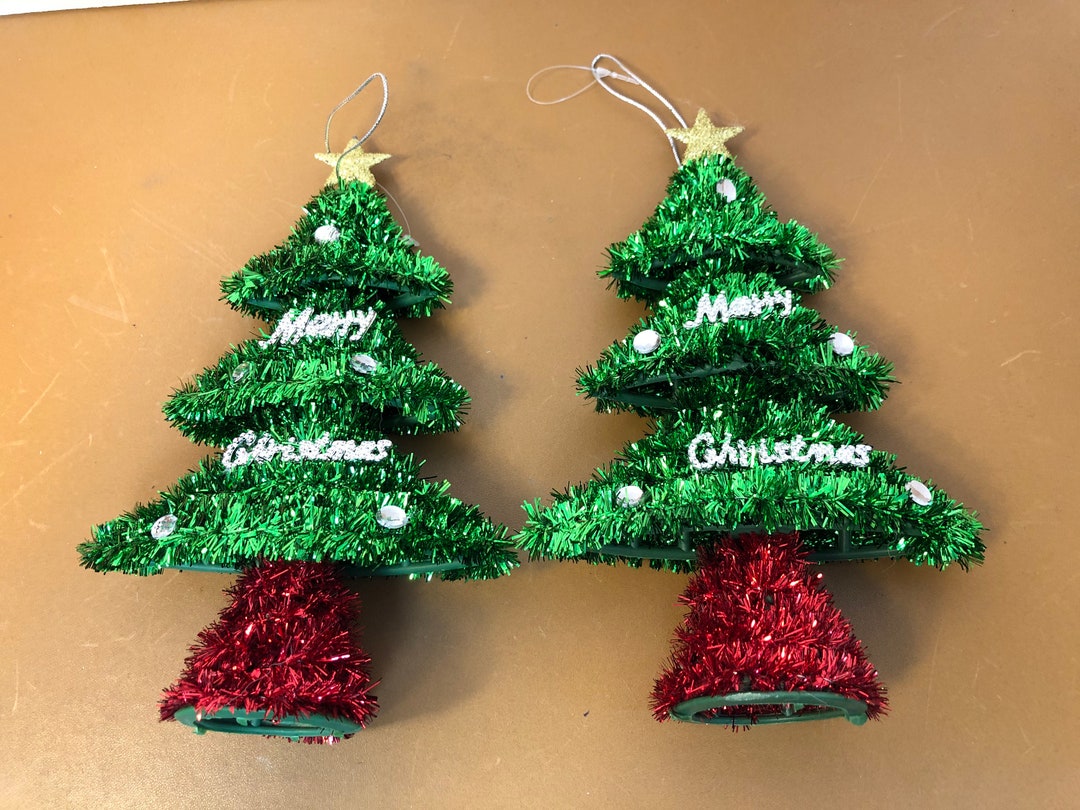 Pair of Vintage Tinsel Trees Merry Christmas Trees Tinsel Etsy