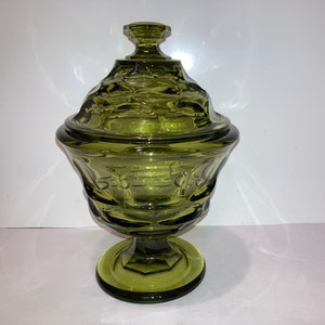 Vintage Fostoria Argus Green Covered Candy, Fostoria Footed Candy Dish, Green Thumb Print Compote Candy, Fostoria Argus Lidded Candy, Mint