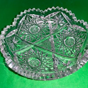Antique American Brilliant Candy Dish, ABP Stars Cut Glass Dish, Hobstar 5&quot; Low Bowl, ABP Cut Glass Sawtooth Dish, Hobstar Bowl, Mint