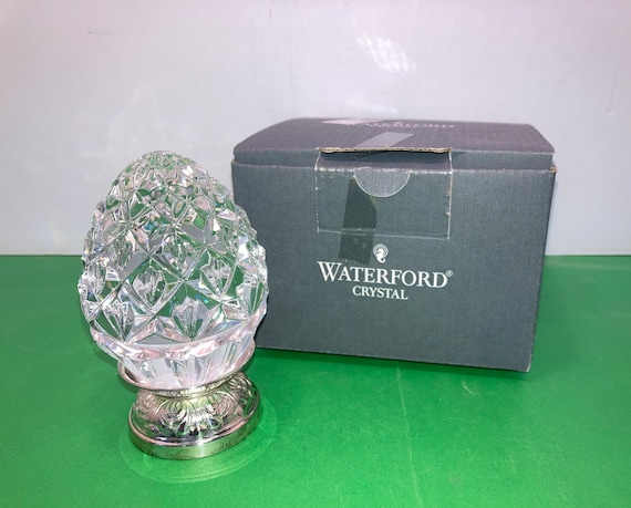Vintage Waterford 1998 Cut Crystal Egg, Waterford Crystal Large Egg on Stand, Waterford Egg on Silver Stand, Egg Paper Weight, In Box