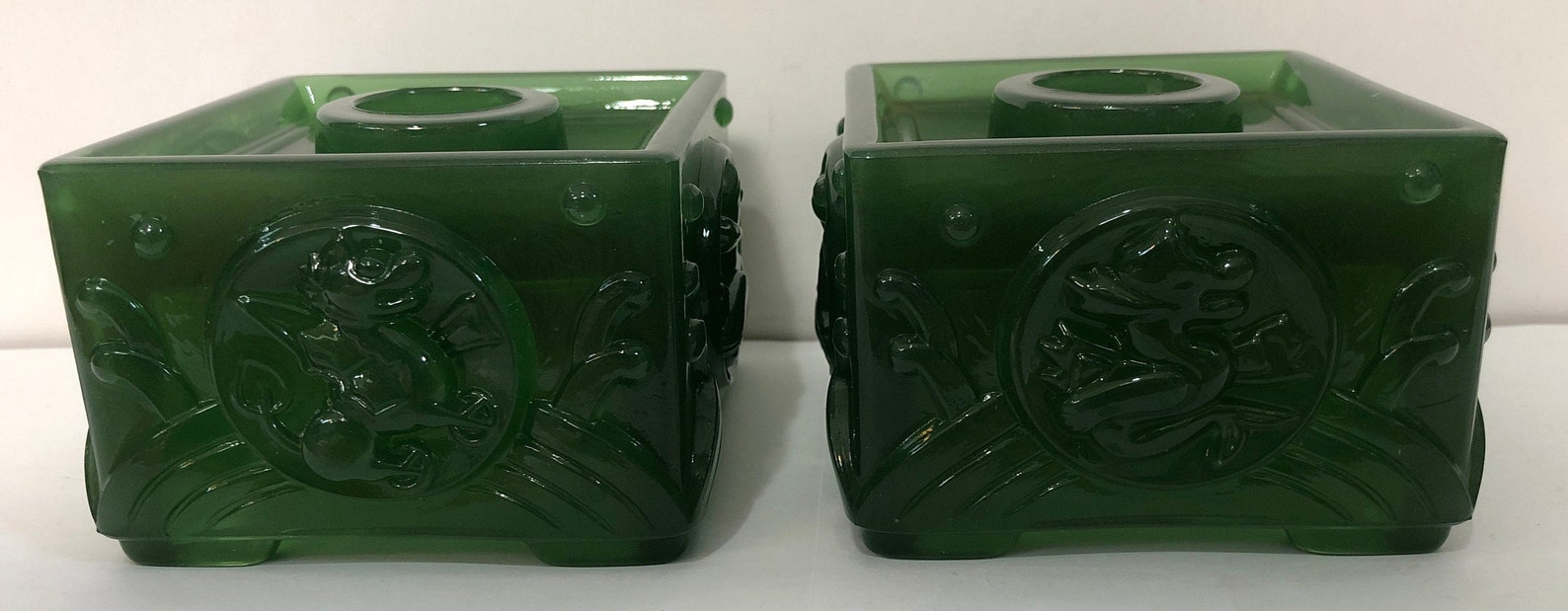Pair of Imperial Glass Jade Candle Holders Imperial Glass Etsy