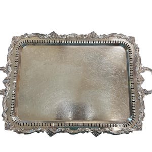 Vintage 30&quot; x 19&quot; Birmingham Silver Co Butlers Tray, Large BSC Rectangle Silver Handled Serving Tray, BSC Footed Silver Serving Tray Handles