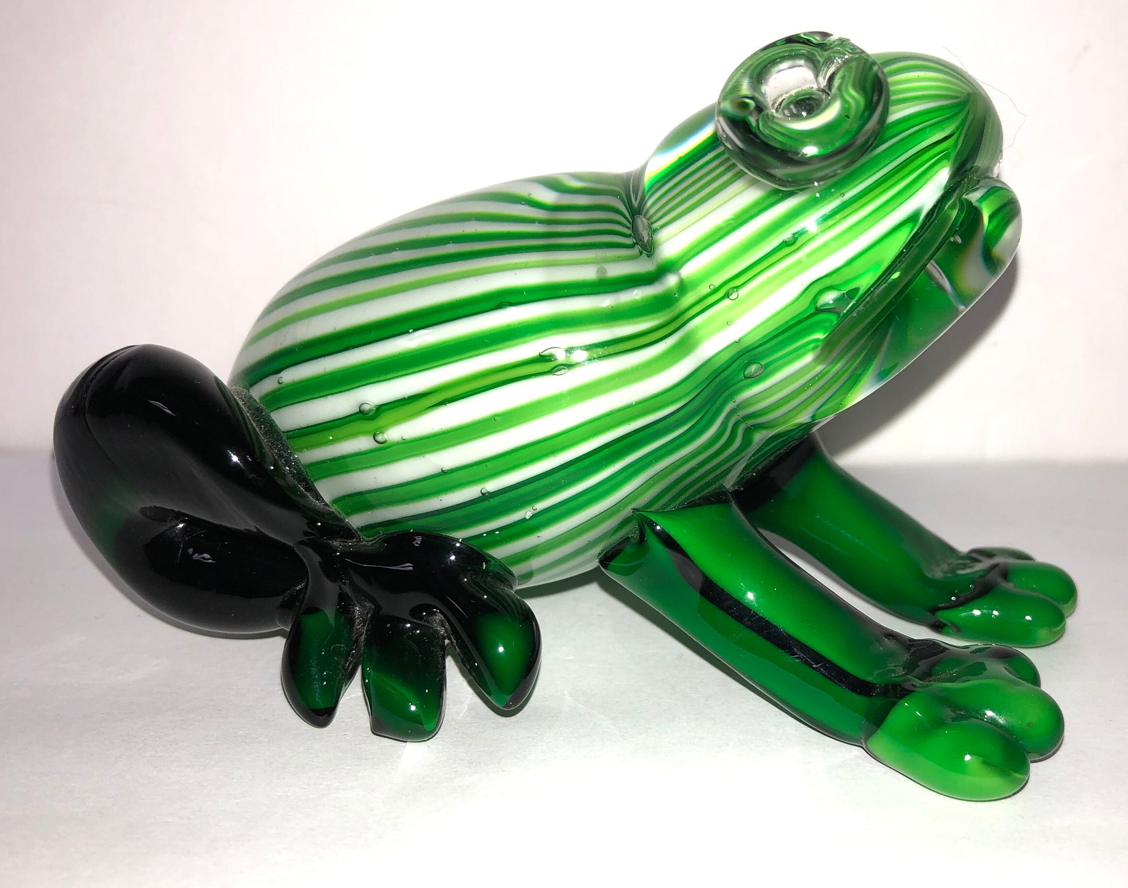 Vintage Murano Glass Frog Emerald Green Glass Striped Frog Etsy