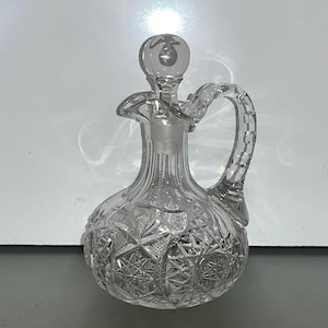 Vintage Cut Glass Cruet, Cut Glass Pinwheel Cruet, Cut Glass Pinwheel Pattern Cruet Bottle, Cruet Bottle with Stopper, Bottom Cloudy
