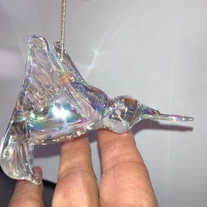 vintage Colibri en verre soufflé, Colibri transparent irisé, Colibri en verre soufflé, Colibri en verre Carnival, Colibri Ron Ray