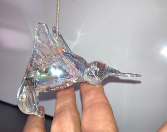 Vintage Blown Glass Hummingbird, Iridescent Clear Hummingbird, Blown Glass Hummingbird, Carnival Glass Hummingbird, Hummingbird Ron Ray