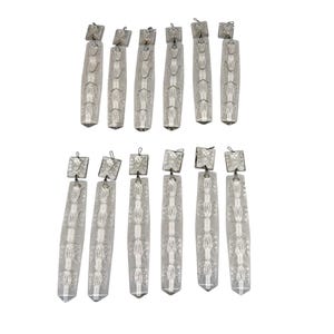 12 Sets Antique French Spear Crystal Prisms, 5 3/4&quot; French Carved Prisms, 4 1/2&quot; Pointed Prism Bars, 1&quot; Square Carved Prisms, Good