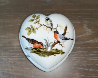 Adorno vintage de Limoges con forma de corazón de pájaros Rothchild, plato de Limoges, Francia, adorno de corazón de pájaros Rothchild con tapa de 12,7 cm, menta
