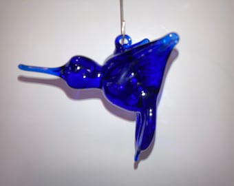 Vintage Blown Glass Hummingbird, Cobalt Blue Hummingbird, Blown Glass Hummingbird, Cobalt Glass Hummingbird, Hummingbird Ron Ray