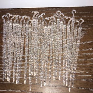 25 Vintage Icicle Christmas Ornaments, 5 1/2&quot; Shatterproof Icicle Ornaments, 25 Clear Twisted Icicle Ornaments
