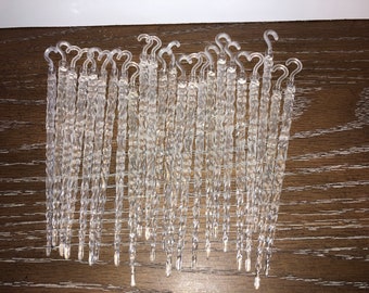 25 Vintage Icicle Christmas Ornaments, 5 1/2" Shatterproof Icicle Ornaments, 25 Clear Twisted Icicle Ornaments
