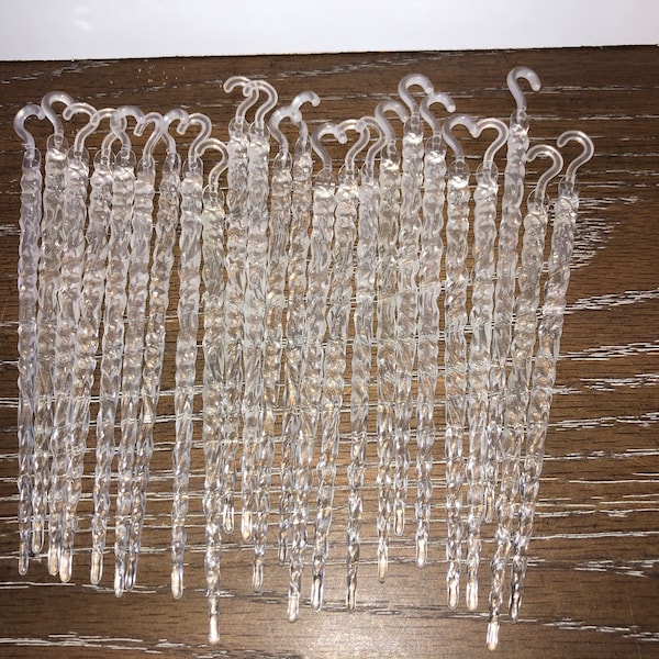 25 Vintage Icicle Christmas Ornaments, 5 1/2" Shatterproof Icicle Ornaments, 25 Clear Twisted Icicle Ornaments