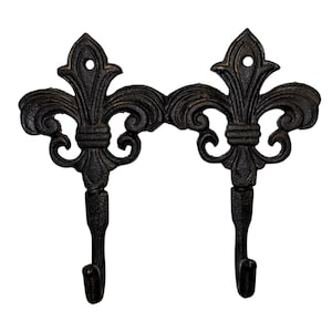 Wieszaki na ubrania z żeliwa w stylu vintage, 2 wieszaki z żeliwa, wieszak ścienny z żeliwa, wieszak na ubrania z żeliwa Fleur de Lis, 8-calowe wieszaki ścienne