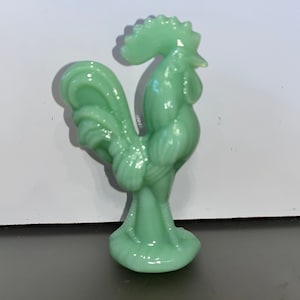 Vintage Jadeite Rooster Figure, Vintage Green Glass Rooster, 4 1/2&quot; Jadeite Art Glass Chicken Figure, Mint Green Rooster Figure, Mint