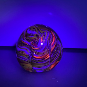 Vintage Swirl Blown Glass Yellow White Paperweight, Studio Art Glass Yellow White Orange Paperweight, Glowing Swirl Yellow Paperweight, Mint