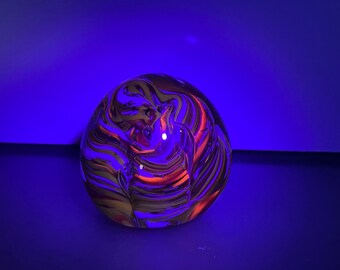 ヴィンテージ渦巻き吹きガラスイエローホワイトペーパーウェイト