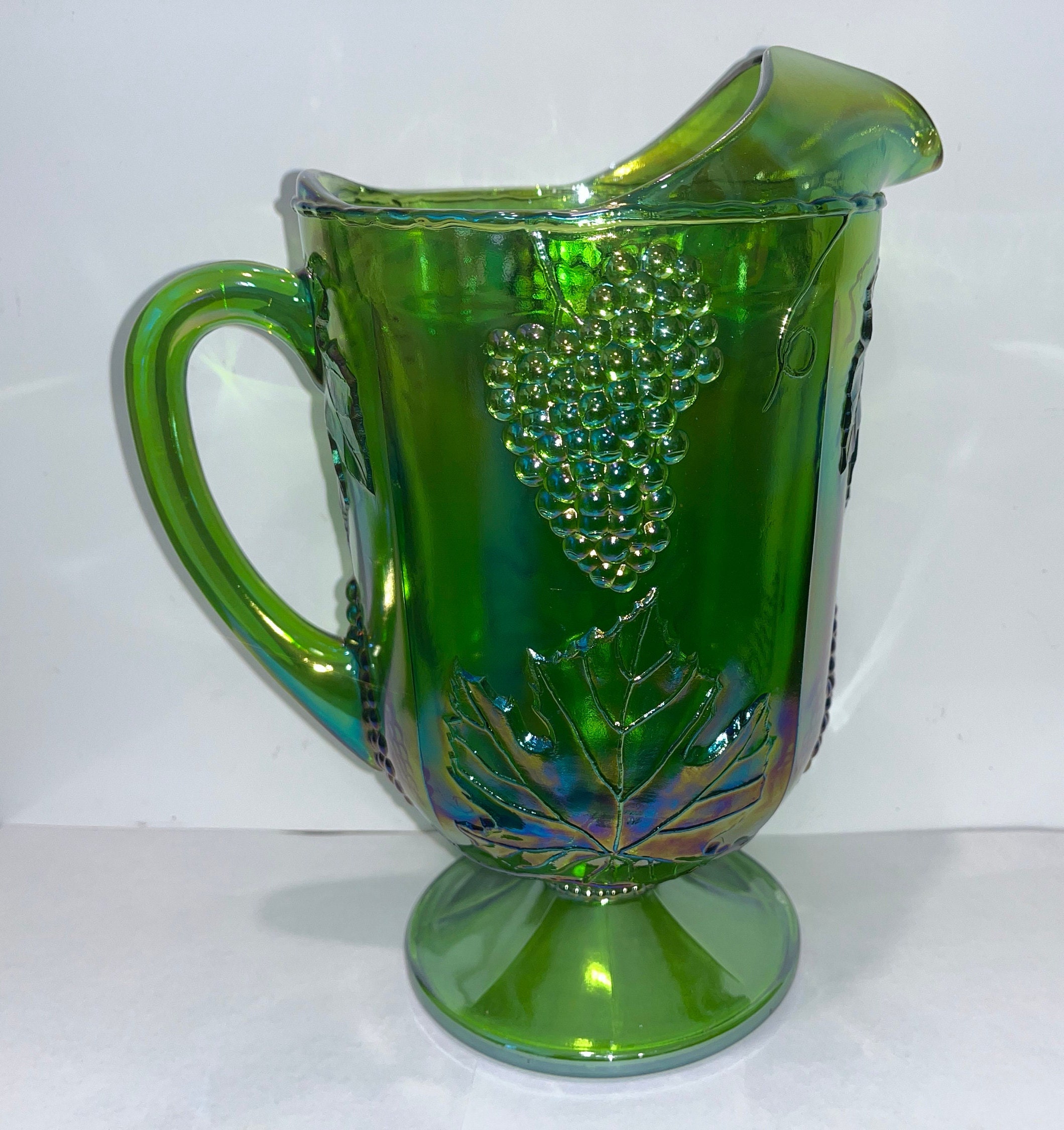 Green Carnival Glass Pitcher