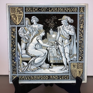 Antique Minton Bride of Lammermoor Tile, Minton 8&quot; Tile by John Moyr Smith, Minton 1878 Bride of Lammermoor Tile, Good Condition